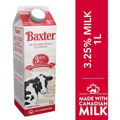 Baxter 3.25% Homogenized Milk 1 l, $0.26/100ml