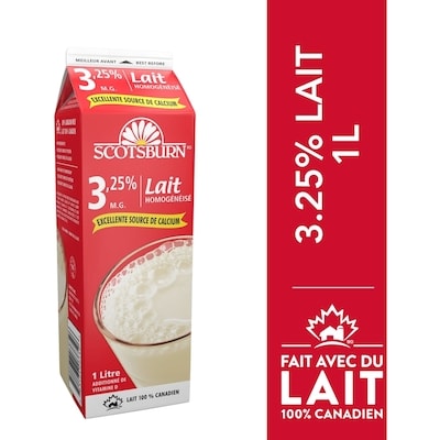 Scotsburn Lait homogénéisé 3,25 % 1 l, 0,28 $/100ml
