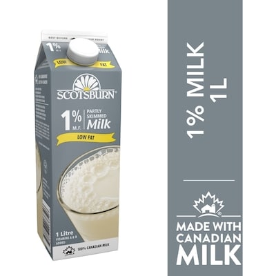 Scotsburn 1% Partly Skimmed Milk 1 l, $0.28/100ml
