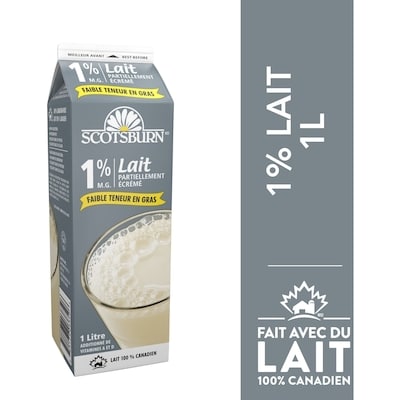 Scotsburn Lait partiellement écrémé 1 % 1 l, 0,28 $/100ml
