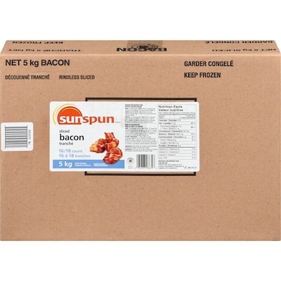 Sunspun Sliced Bacon 5 kg, $1.32/100g