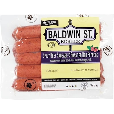 Baldwin St. Kosher Beef Sausage, Spicy 375 g, $2.26/100g