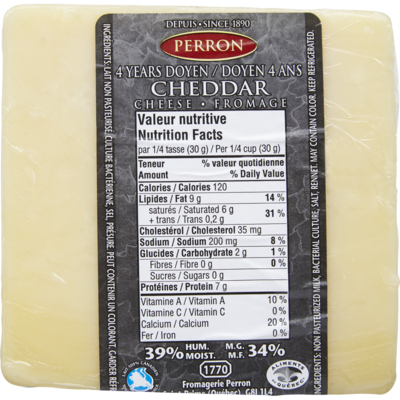 Perron 4-Year Old Cheddar     $4.49/100g $20.37/1lb