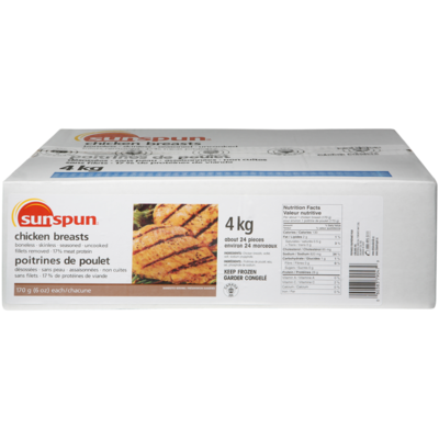 Sunspun Poitrines de poulet congelées 4 kg, 1,45 $/100g