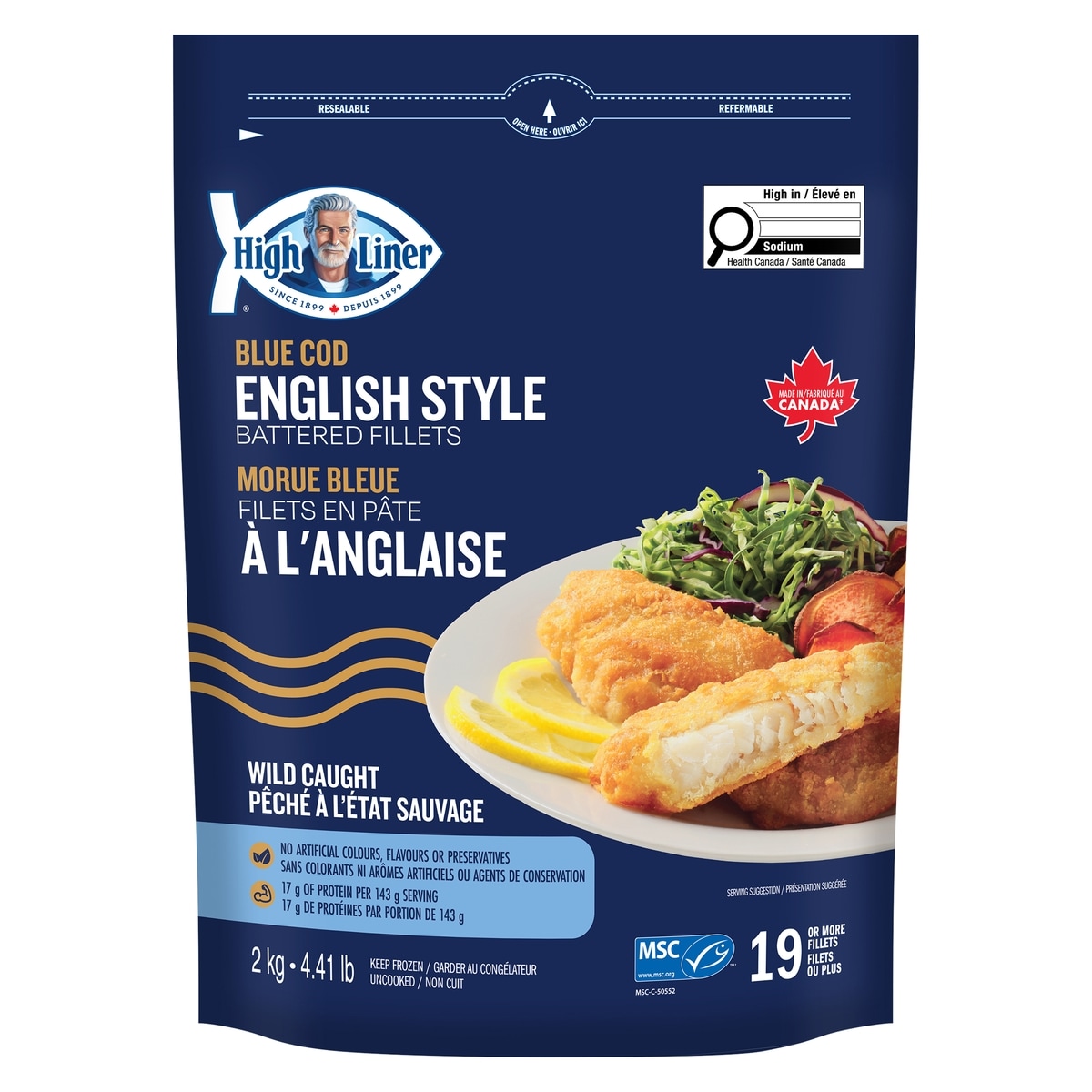 High Liner Filets d’aiglefin en pâte style pub à l’anglaise non cuits 2 kg, 1,49 $/100g