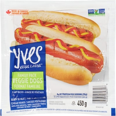 Yves Saucisses veggie dogs sans viande format familial 450 g, 1,78 $/100g