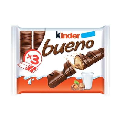 Kinder BUENO Milk Chocolate Covered Crispy Wafer Bars With Hazelnut Cream, 3 Packs Of 2 Individually Wrapped Wafer Bars Per Pack 129 g, $4.64/100g