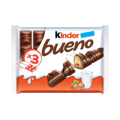 Kinder BUENO Milk Chocolate and Hazelnut Cream Candy Bars, 3-pack, each Single Pack contains 2 Individually Wrapped Bars 129 g, $3.48/100g