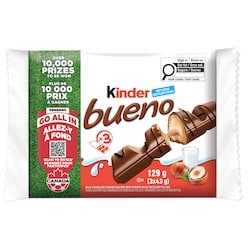 Kinder BUENO Milk Chocolate Covered Crispy Wafer Bars With Hazelnut Cream, 3 Packs Of 2 Individually Wrapped Wafer Bars Per Pack 129 g, $3.09/100g