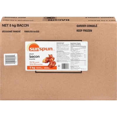 Sunspun Sliced Bacon 5 kg, $1.32/100g
