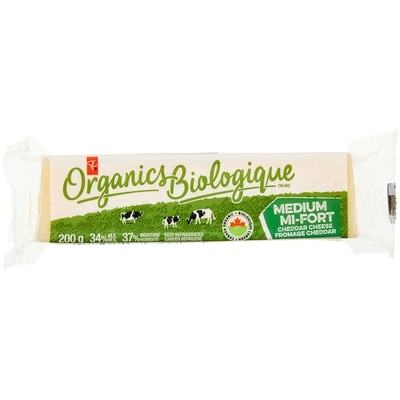 PC Biologique Fromage cheddar mi-fort Biologique 200 g, 3,75 $/100g