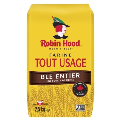 Robin Hood Farine tout usage au blé entier 2.5 kg, 0,26 $/100g