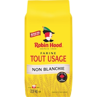 Robin Hood Farine tout usage non blanchie 2.5 kg, 0,26 $/100g