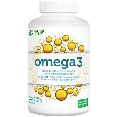 Genuine Health omega3+, supplément d'huile de poisson 240 ea, 0,23 $/1ch