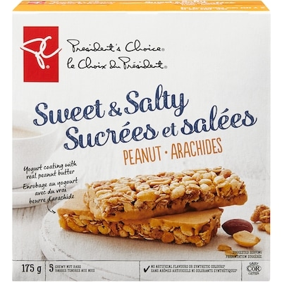 le Choix du Président Barres tendres aux noix sucrées et salées, arachides 175 g, 2,28 $/100g