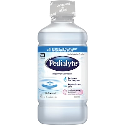Pedialyte Electrolyte Oral Rehydration Solution, Unflavoured 1 l, $1.30/100ml