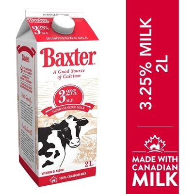 Baxter 3.25% Homogenized Milk 2 l, $0.24/100ml