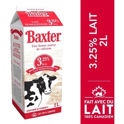Baxter Lait homogénéisé 3,25 % 2 l, 0,24 $/100ml