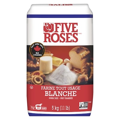 Five Roses Farine blanche tout usage 5 kg, 0,26 $/100g
