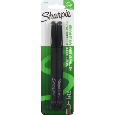 Sharpie Pens, 0.8 mm Fine Tip, Black, 2/Pack 2x1.0 ea, $2.50/1ea