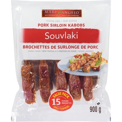 null Pork Sirloin Kabobs Souvlaki, Seasoned & Uncooked, 15 Kabobs 900 g, $1.78/100g