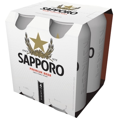 Sapporo Bière en canettes (Pièce d’identité requise au moment du ramassage) 4x500.0 ml, 0,75 $/100ml