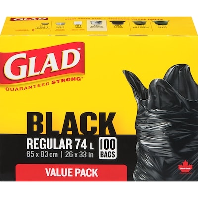 Glad Black Garbage Bags, Regular 74L 100 ea, $0.28/1ea