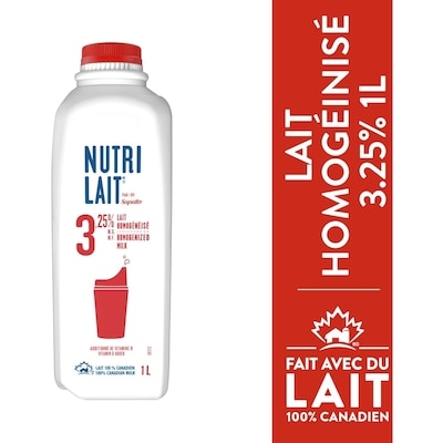 Nutrilait Lait homogénéisé 3.25% 1 l, 0,24 $/100ml