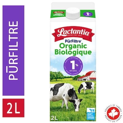 Lactantia Purfiltre biologique. lait partiellement écrémé 1 % 2 l, 0,38 $/100ml