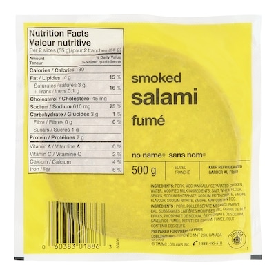 No Name Salami, Sliced 500 g, $12.58/1kg $1.26/100g
