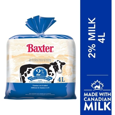 Baxter 2% Partly Skimmed Milk 4 l, $0.22/100ml