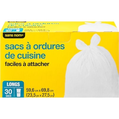 Sans Nom Sacs à ordures de cuisine faciles à attacher, longs 30 ea, 0,23 $/1ch