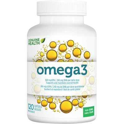 Genuine Health omega3+, supplément d'huile de poisson 120 ea, 0,22 $/1ch