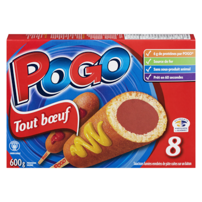 Pogo Saucisses tout bœuf sur bâtonnet 600 g, 1,33 $/100g