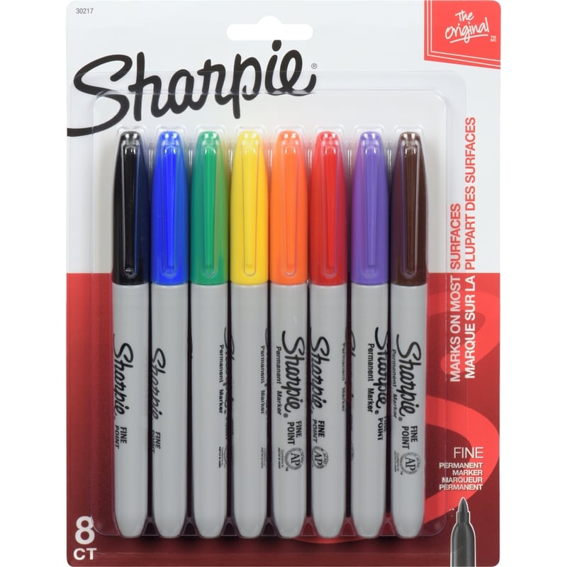 Fine Point Permanent Marker, Fine Tip, Assorted, 8-Pack 