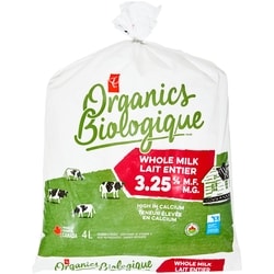 PC Organics Organic Homogenized Milk 3.25% M.F. 4 l, $0.28/100ml