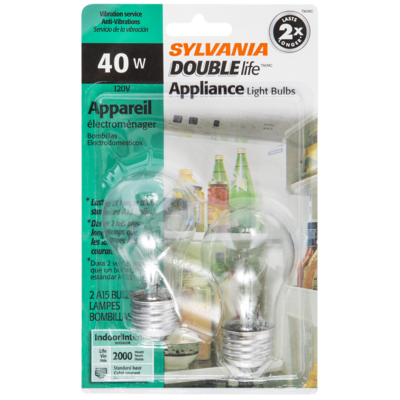 Sylvania A15 Double Life Appliance 40W Light Bulbs, Clear 2 ea, $7.00/1ea