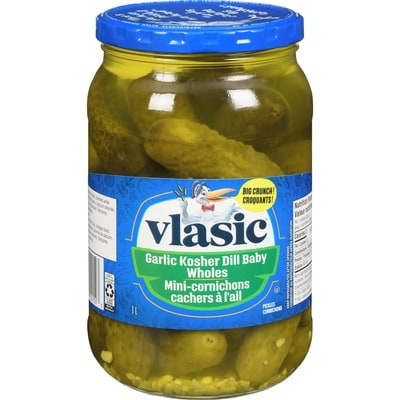 Vlasic Mini-cornichons à l’aneth et à l’ail casher 1 l, 0,70 $/100ml