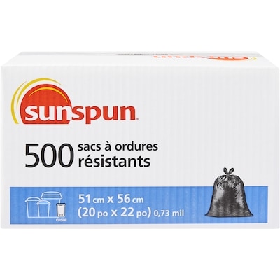 Sunspun Regular Strength Kitchen Garbage Bags  500 ea, $0.06/1ea