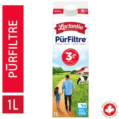 Lactantia Purfiltre Homogenized Milk 3.25% 1 l, $0.39/100ml