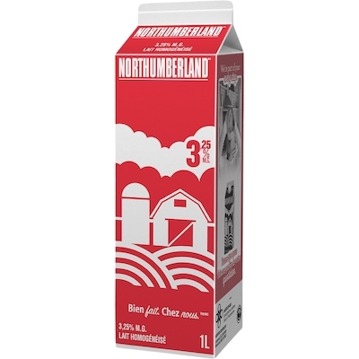 Northumberland Lait homogénéisé 3.25% 1 l, 0,26 $/100ml