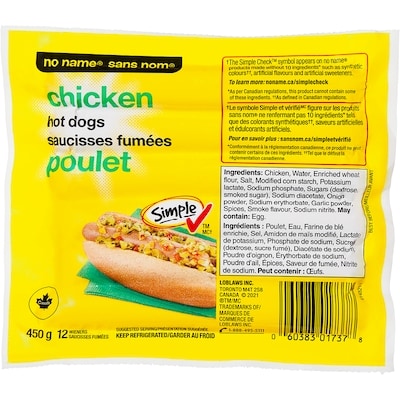 Sans Nom Hot-dogs au poulet 450 g, 0,67 $/100g