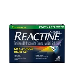 Reactine Regular Strength Allergy Cetirizine Hydrochloride 5 mg Tablets 36 ea, $0.75/1ea