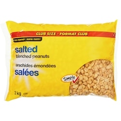 Sans Nom Arachides émondées salées, format club 2 kg, 0,65 $/100g