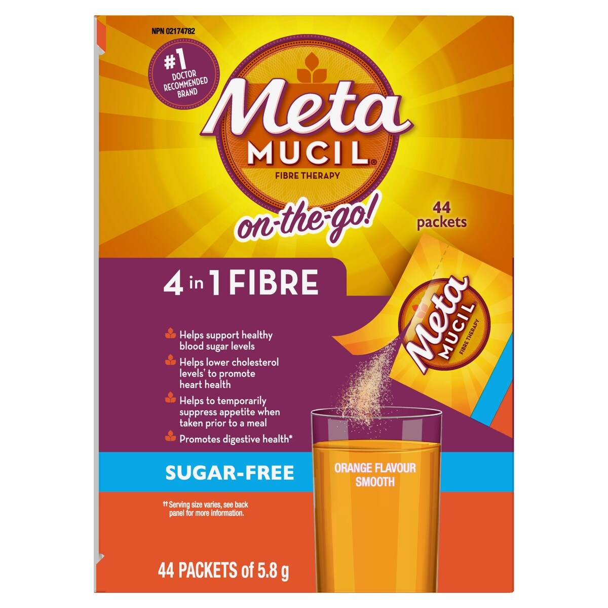 Metamucil Fibres MultiSanté sans sucre orange 44 ea, 0,82 $/1ch