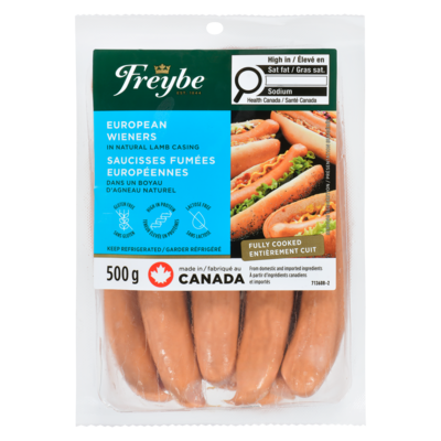 Freybe European Wieners 500 g, $23.98/1kg $2.40/100g