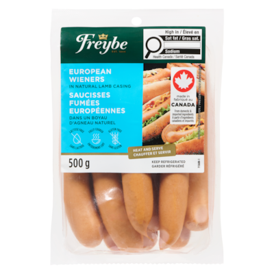 Freybe Saucisses fumées à l’européenne 500 g, 23,98 $/1kg 2,40 $/100g