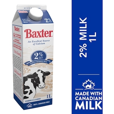 Baxter 2% Partly Skimmed Milk 1 l, $0.26/100ml