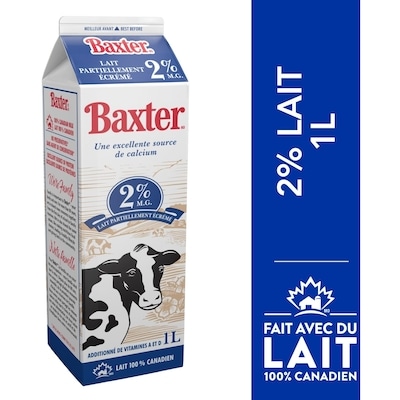Baxter Lait partiellement écrémé 2% 1 l, 0,26 $/100ml