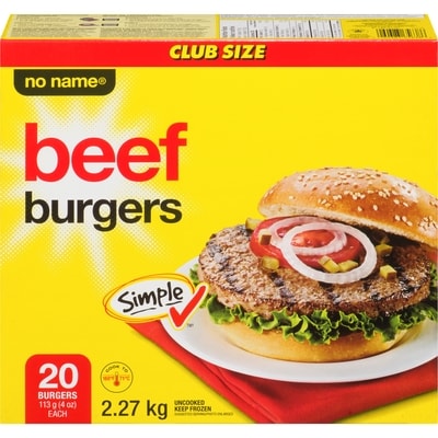 No Name Burger C/Pack 20'S 5Lb, Club Pack 2.27 kg, $1.32/100g